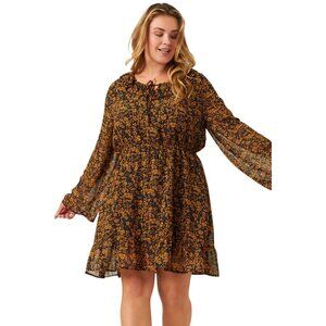 Hayden Los Angeles Dress Plus Size 1X Chiffon Ruffle Collar Long Sleeve Boho NEW
